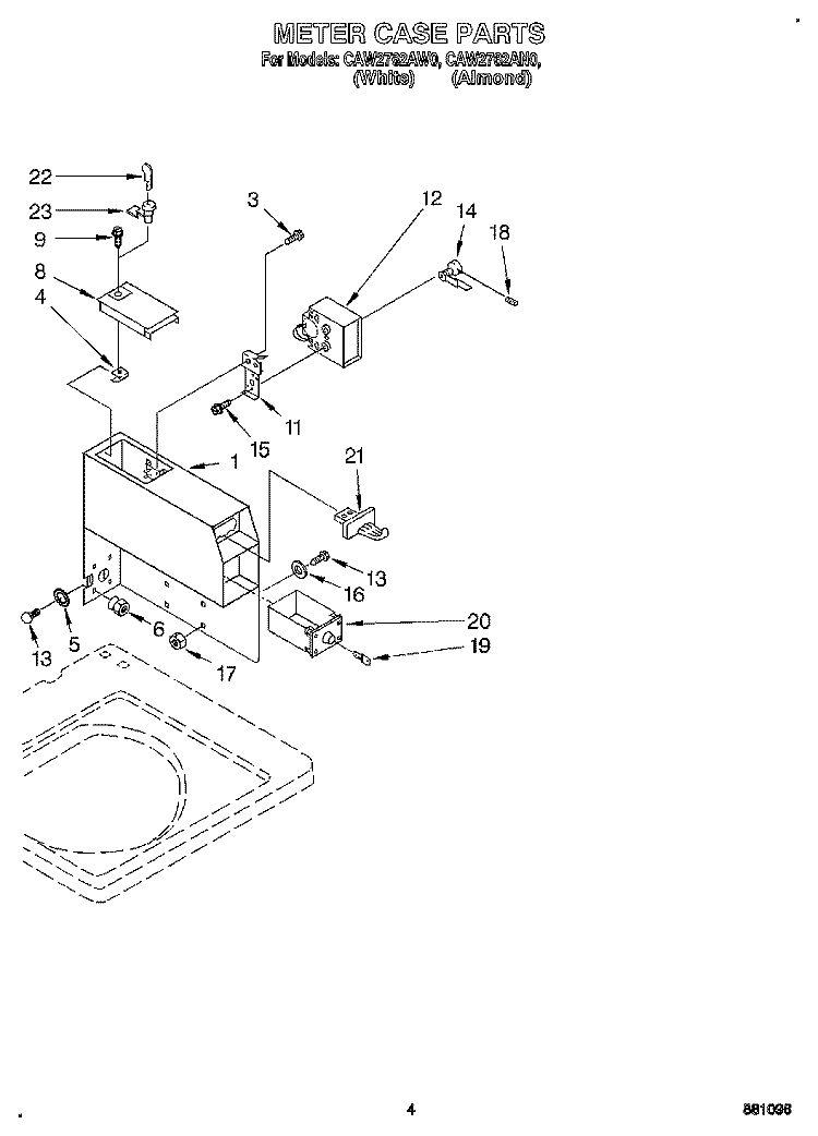 METER CASE Diagram and Parts List for CAW2762AW0  Whirlpool Washer