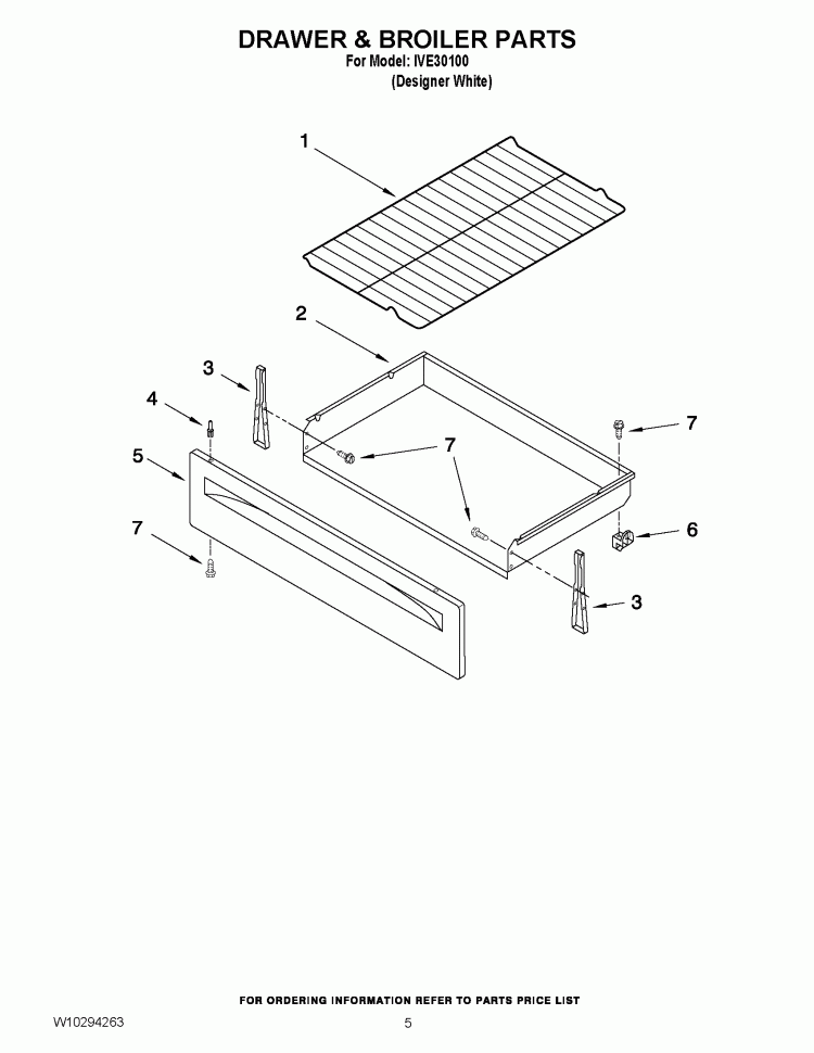 DRAWER & BROILER PARTS Diagram and Parts List for IVE30100  Inglis Range