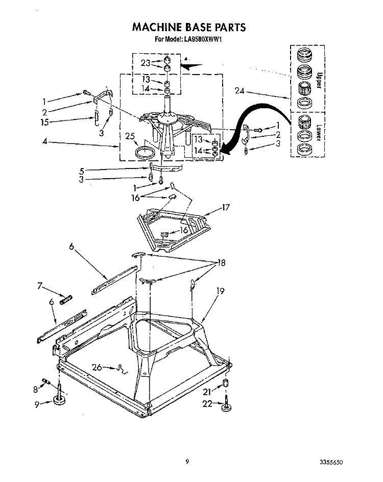 MACHINE BASE Diagram and Parts List for LA9580XWF1  Whirlpool Washer