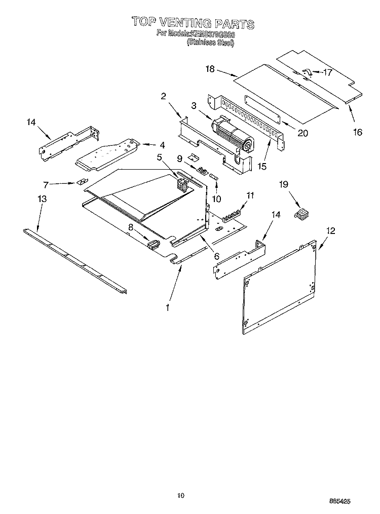 TOP VENTING Diagram and Parts List for KEMS378GSS0  KitchenAid Microwave Oven Combo