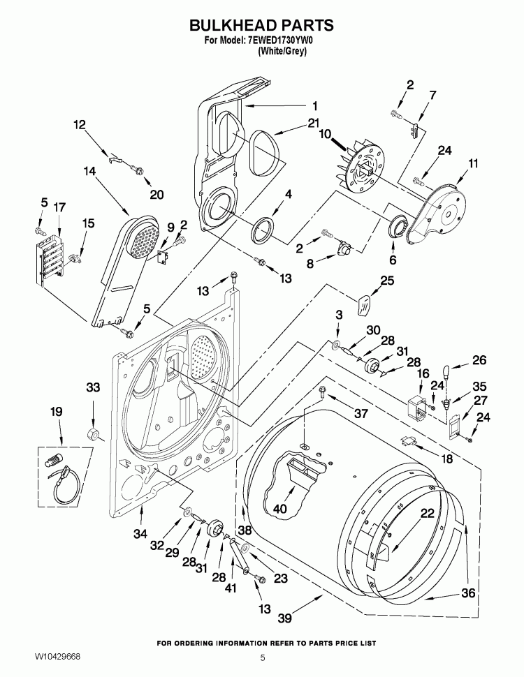 BULKHEAD PARTS Diagram and Parts List for 7EWED1730YW0  Whirlpool Dryer