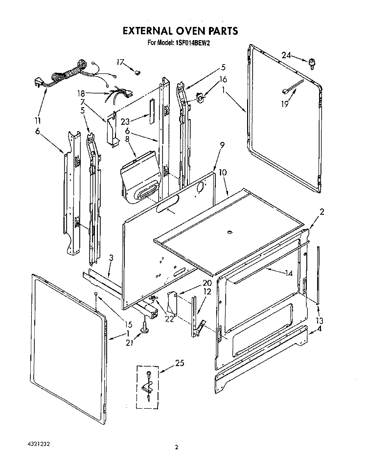 EXTERNAL OVEN Diagram and Parts List for 1SF014BEN2  Whirlpool Range