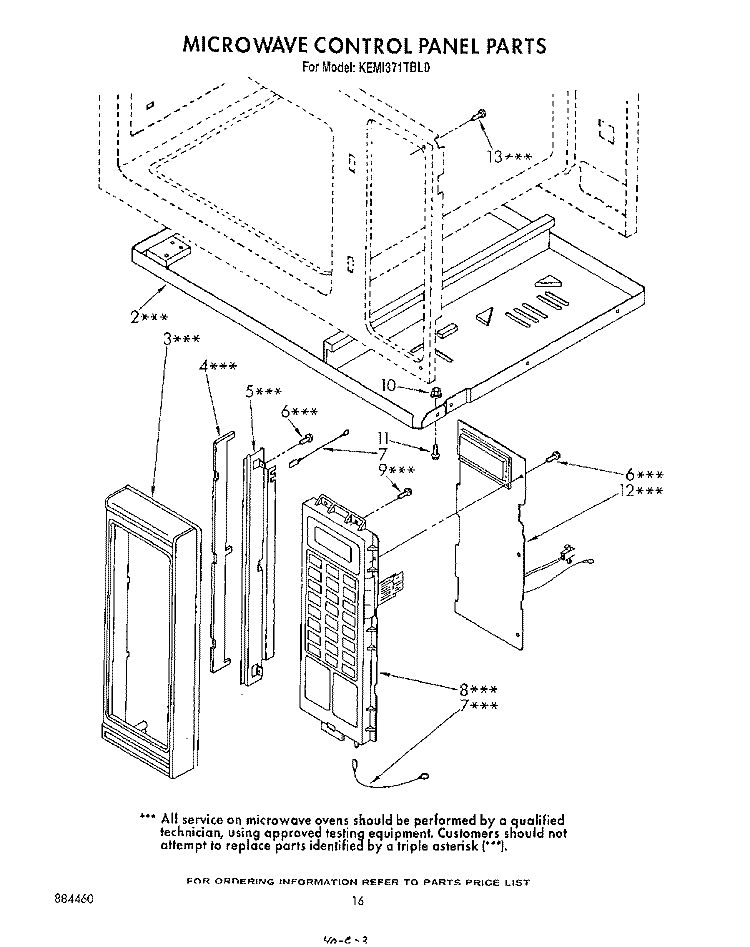 MICROWAVE CONTROL PANEL Diagram and Parts List for KEMI371TBL0  KitchenAid Microwave Oven Combo