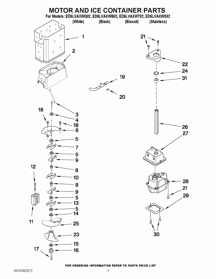 MOTOR AND ICE CONTAINER PARTS Diagram and Parts List for ED5LVAXWB02  Whirlpool Refrigerator
