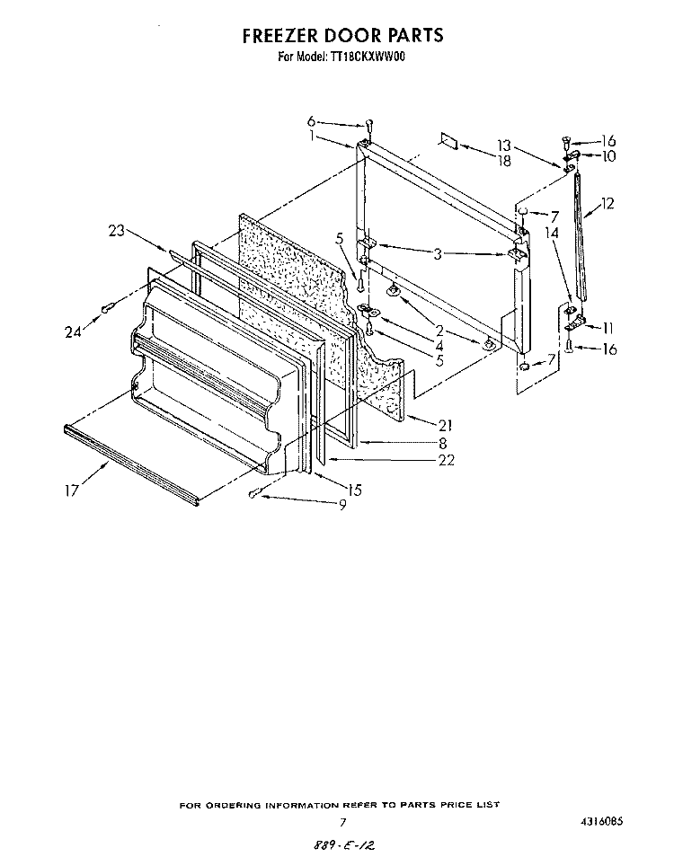 FREEZER DOOR Diagram and Parts List for TT18CKXWN00  Whirlpool Refrigerator