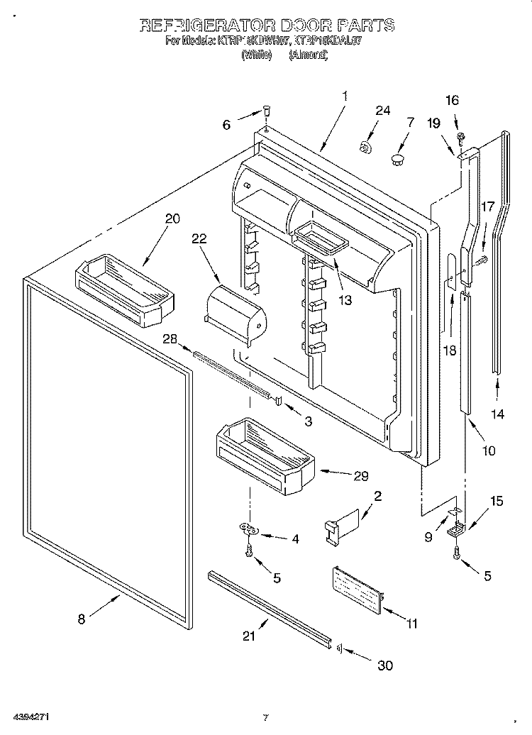 REFRIGERATOR DOOR Diagram and Parts List for KTRP18KDAL07  Whirlpool Refrigerator