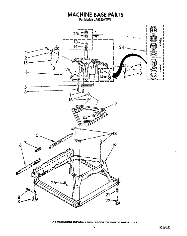 MACHINE BASE Diagram and Parts List for LA9320XTW1  Whirlpool Washer