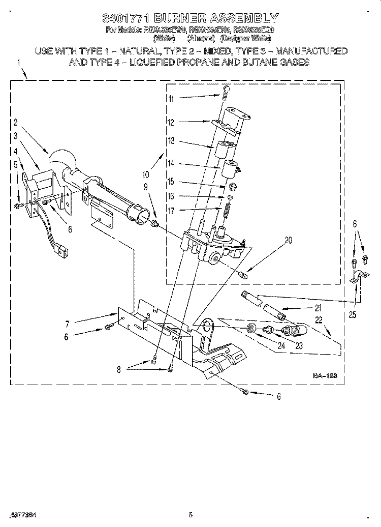 3401771 BURNER Diagram and Parts List for RGX4635EN0  Roper Dryer