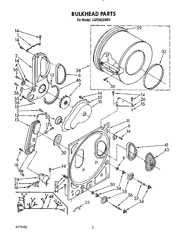 BULKHEAD, LIT/OPTIONAL Diagram and Parts List for LGR3422AW0  Whirlpool Dryer