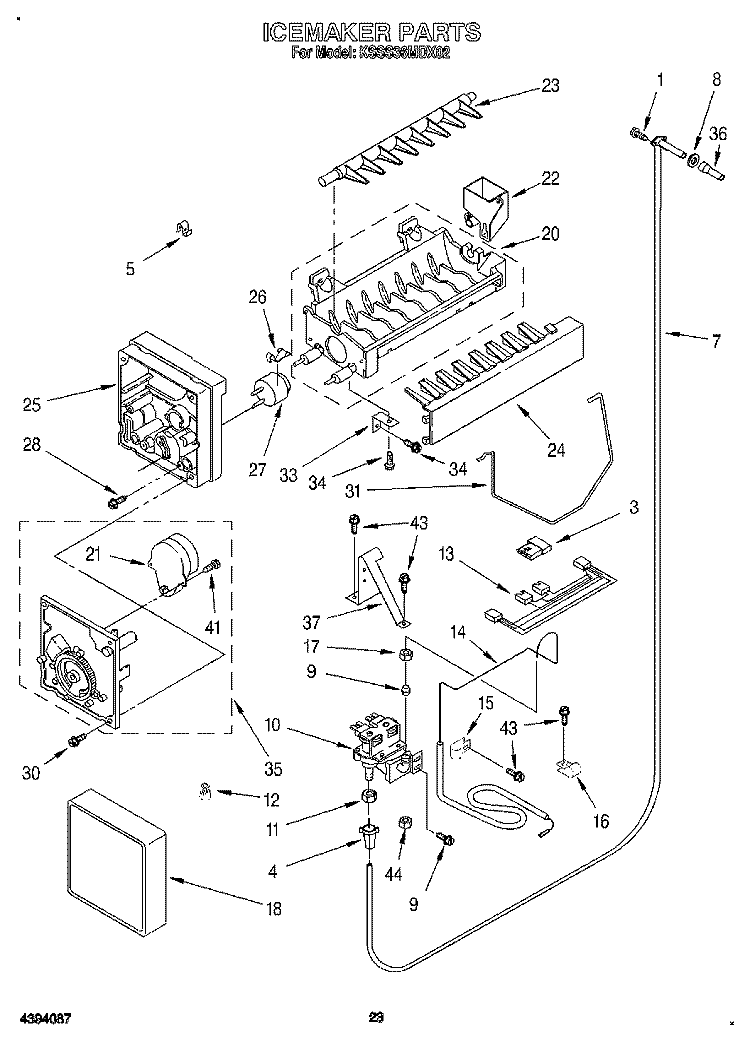 ICEMAKER, LITERATURE Diagram and Parts List for KSSS36MDX02  KitchenAid Refrigerator
