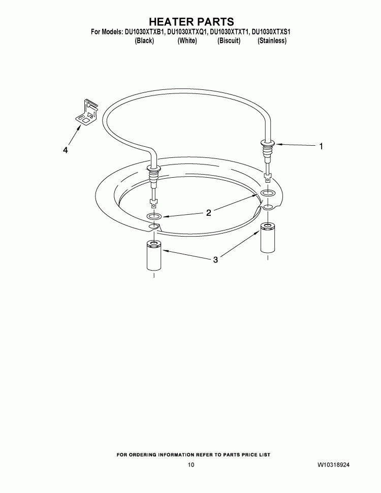 HEATER PARTS Diagram and Parts List for DU1030XTXB1  Whirlpool Dishwasher