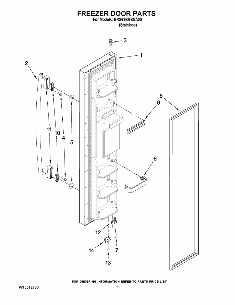 FREEZER DOOR PARTS Diagram and Parts List for BRS62BRBNA00  Whirlpool Refrigerator
