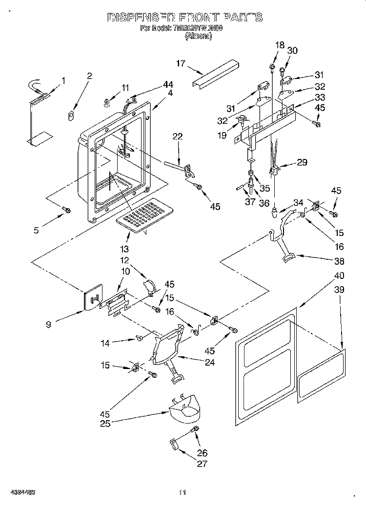 DISPENSER FRONT Diagram and Parts List for 7MED20TWDN00  Whirlpool Refrigerator