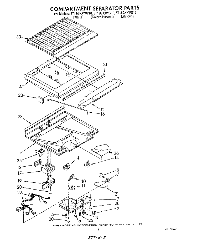 COMPARTMENT SEPARATOR Diagram and Parts List for ET18GKXWW10  Whirlpool Refrigerator