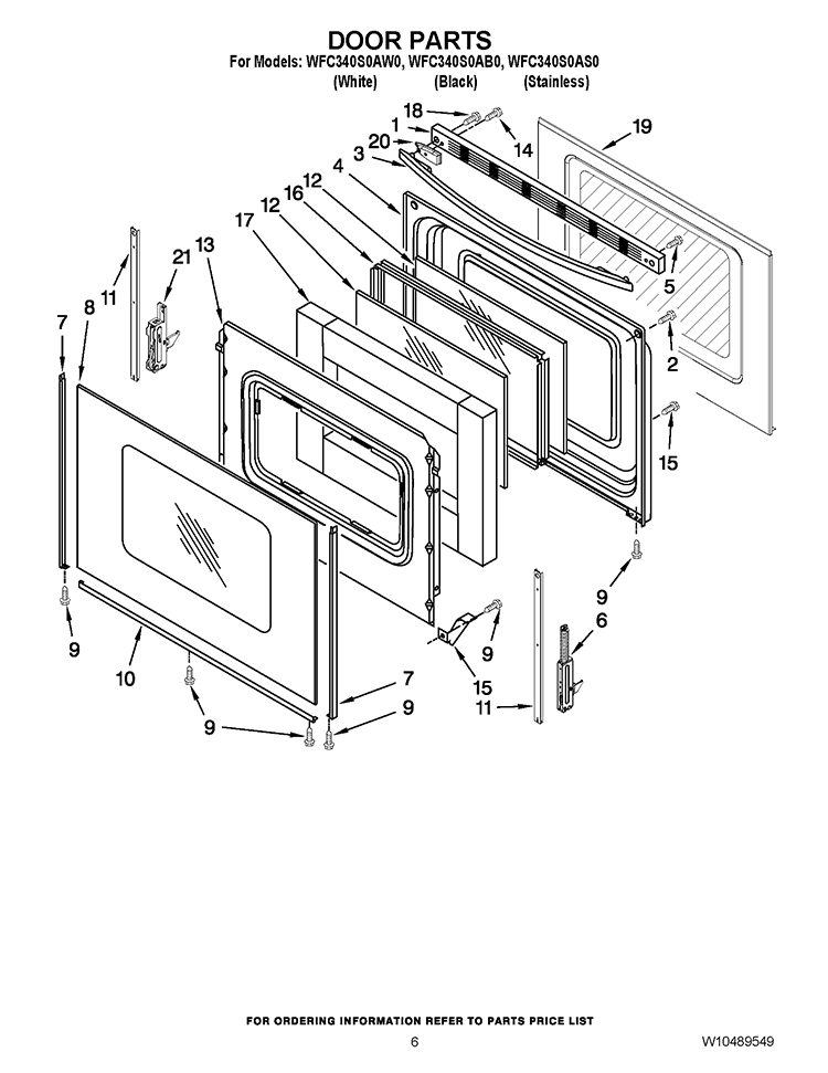 DOOR PARTS Diagram and Parts List for WFC340S0AB0  Whirlpool Range