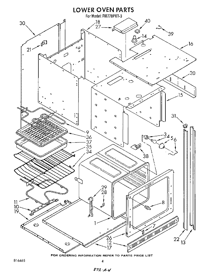 LOWER OVEN Diagram and Parts List for RM778PXT3  Whirlpool Microwave Oven Combo