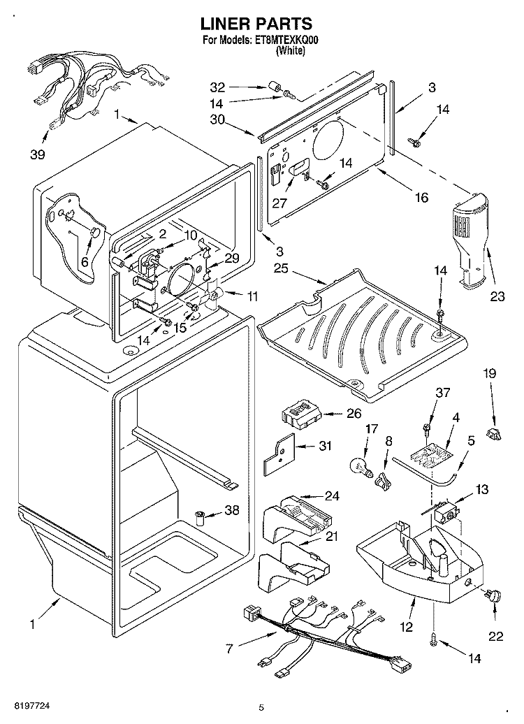 LINER Diagram and Parts List for ET8MTEXKQ00  Whirlpool Refrigerator