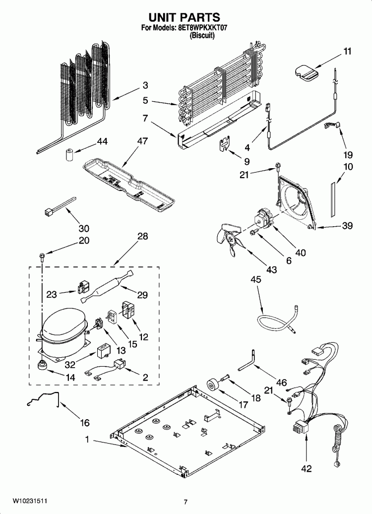 UNIT PARTS Diagram and Parts List for 8ET8WPKXKT07  Whirlpool Refrigerator