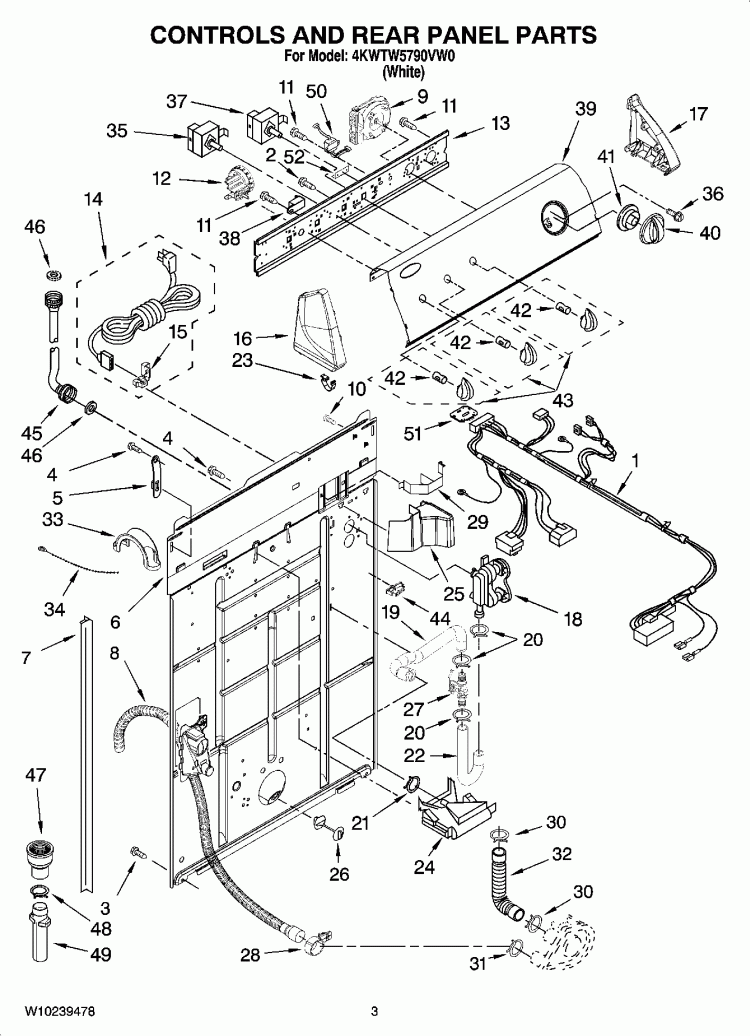 CONTROLS AND REAR PANEL PARTS Diagram and Parts List for 4KWTW5790VW0  Whirlpool Washer