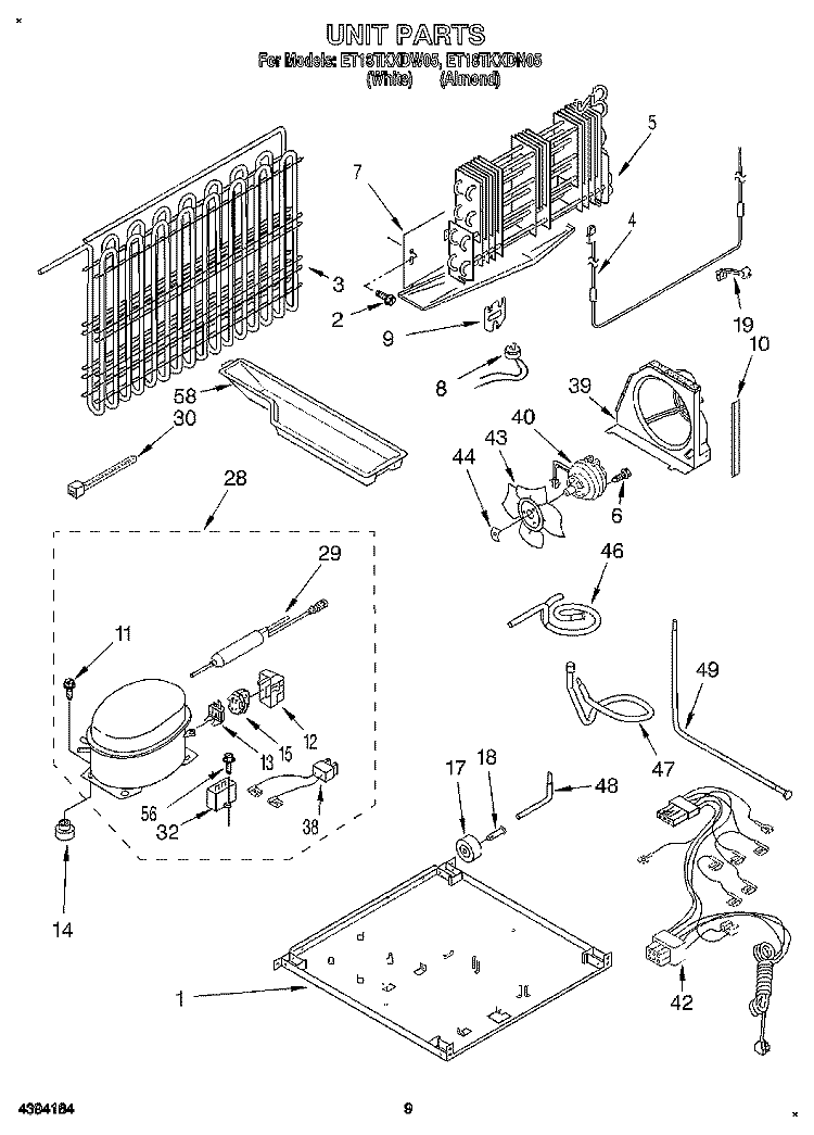 UNIT, LIT/OPTIONAL Diagram and Parts List for ET18TKXDW05  Whirlpool Refrigerator