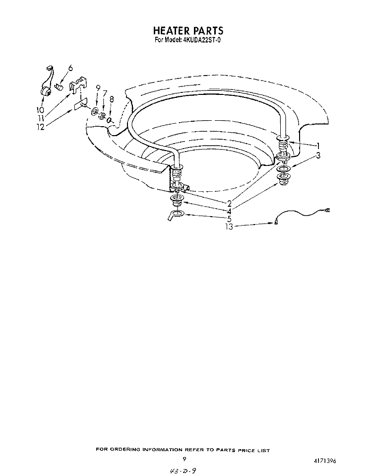 HEATER Diagram and Parts List for 4KUDA22ST0  KitchenAid Dishwasher