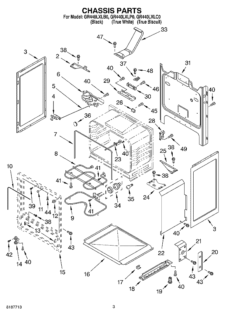 CHASSIS PARTS Diagram and Parts List for GR440LXLP0  Whirlpool Range