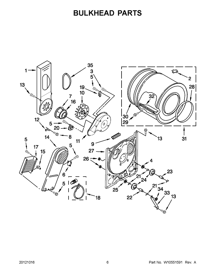 BULKHEAD PARTS Diagram and Parts List for WED4890XQ2  Whirlpool Dryer