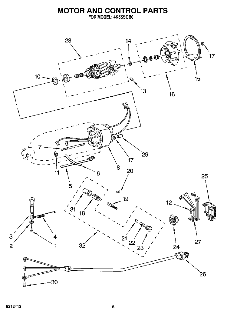MOTOR AND CONTROL PARTS, OPTIONAL PARTS Diagram and Parts List for 4K5SSOB0  KitchenAid Mixer