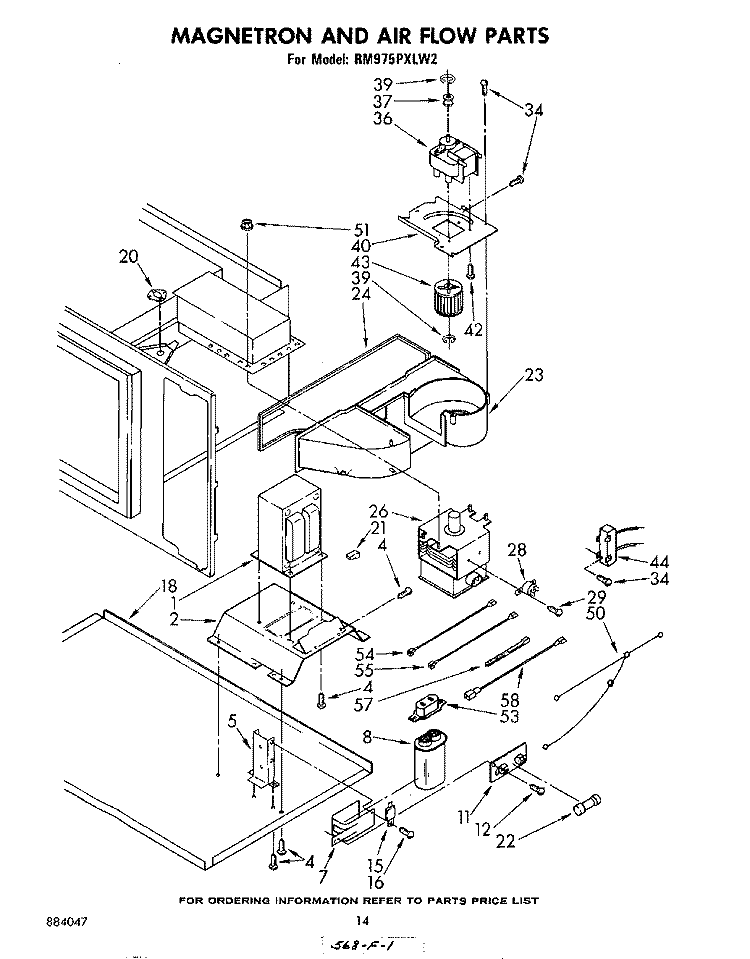 MAGNETRON AND AIR FLOW Diagram and Parts List for RM975PXLW2  Whirlpool Microwave Oven Combo
