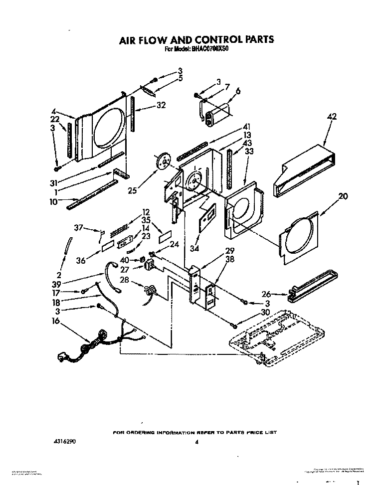 AIR FLOW AND CONTROL Diagram and Parts List for BHAC0700XS0  Whirlpool Air Conditioner