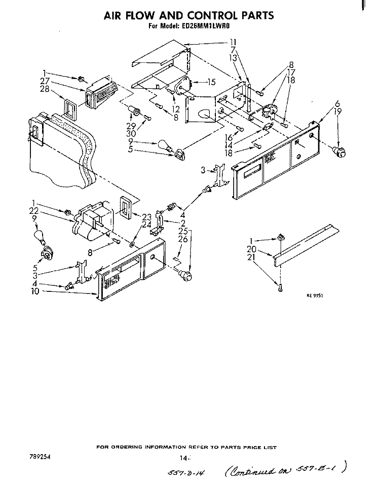AIRFLOW AND CONTROL Diagram and Parts List for ED26MM1LWR0  Whirlpool Refrigerator