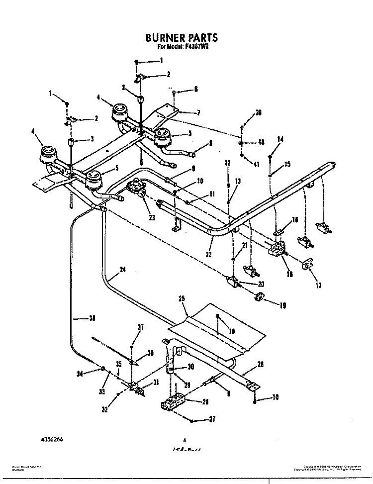 BURNER Diagram and Parts List for F4357W2  Roper Range