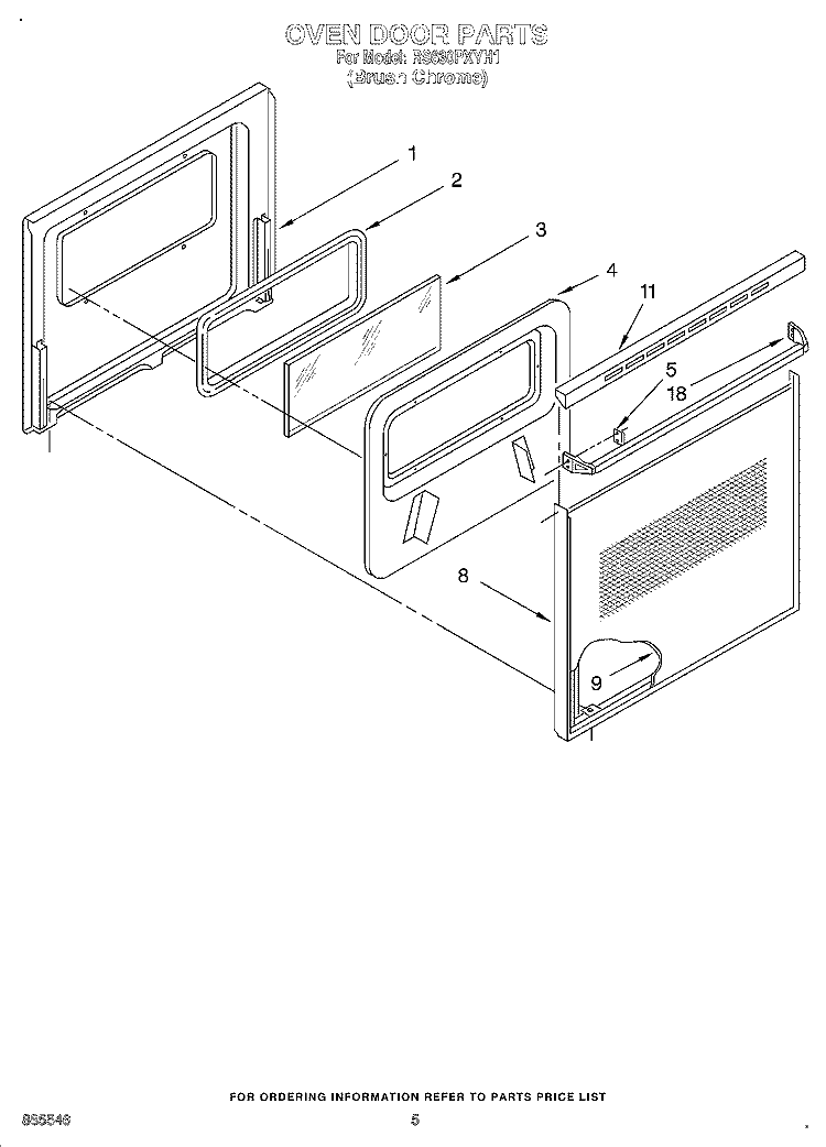 OVEN DOOR Diagram and Parts List for RS630PXYH1  Whirlpool Range