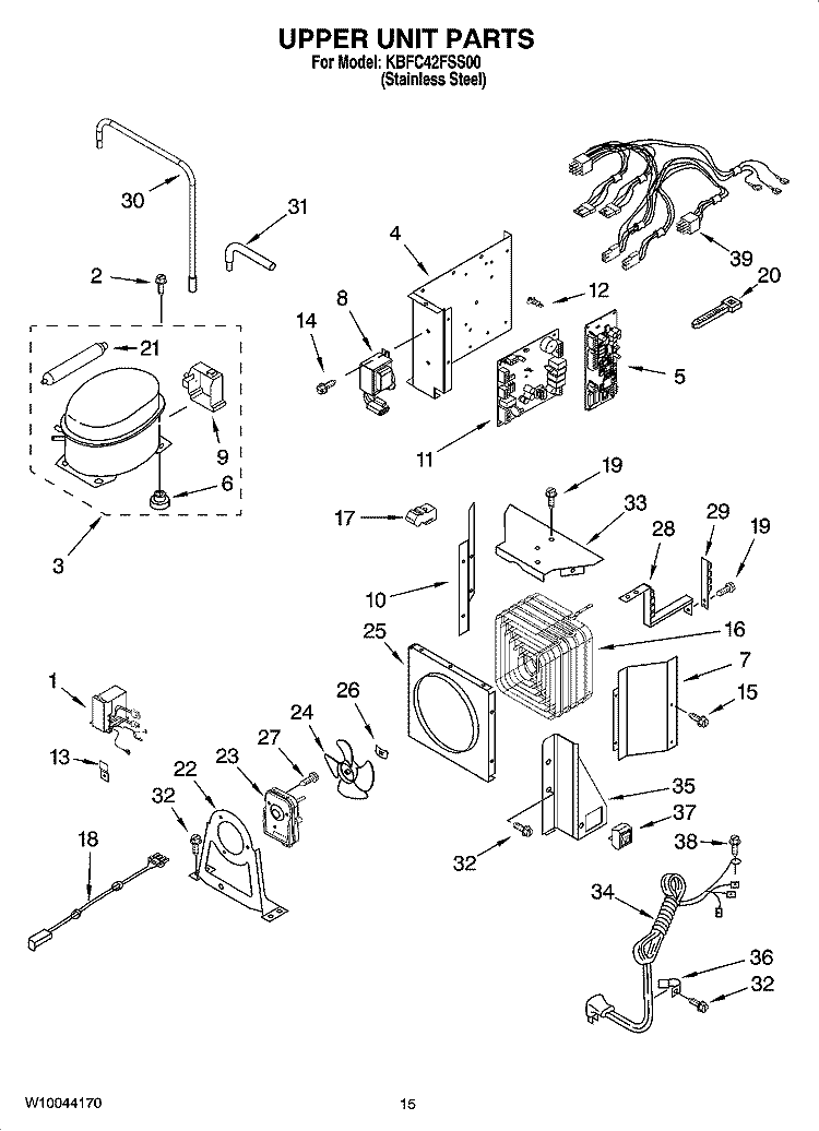 UPPER UNIT PARTS Diagram and Parts List for KBFC42FSS00  KitchenAid Refrigerator
