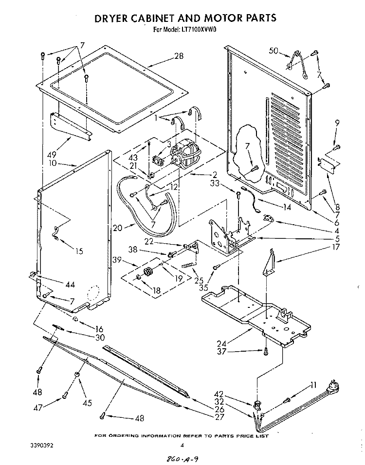 DRYER CABINET AND MOTOR Diagram and Parts List for LT7100XVN0  Whirlpool Washer Dryer Combo