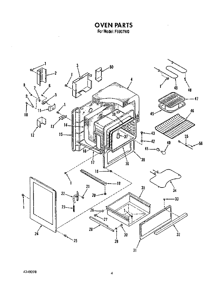 OVEN Diagram and Parts List for F5907W0  Roper Range