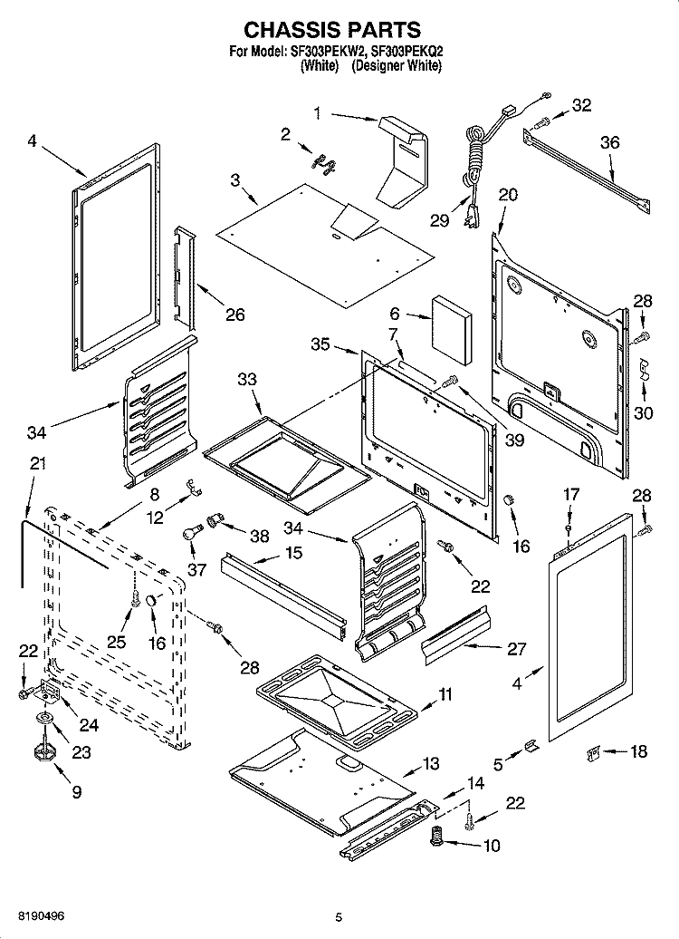 CHASSIS PARTS Diagram and Parts List for SF303PEKW2  Whirlpool Range