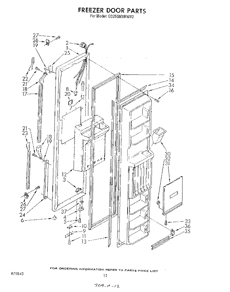FREEZER DOOR Diagram and Parts List for ED25SMXRWR2  Whirlpool Refrigerator