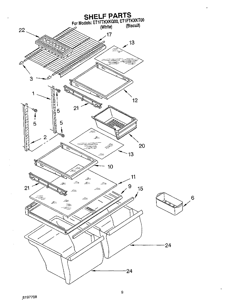 SHELF, OPTIONAL Diagram and Parts List for ET1FTKXKQ00  Whirlpool Refrigerator