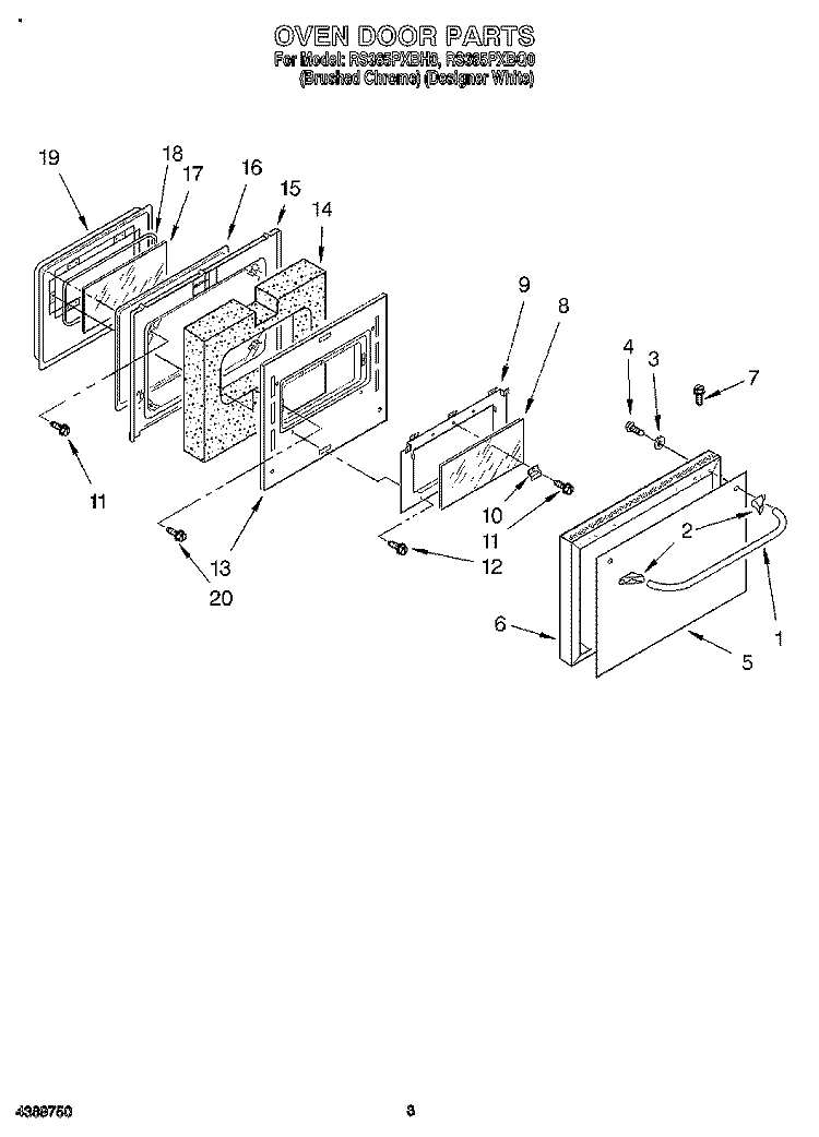 OVEN DOOR Diagram and Parts List for RS385PXBQ0  Whirlpool Range
