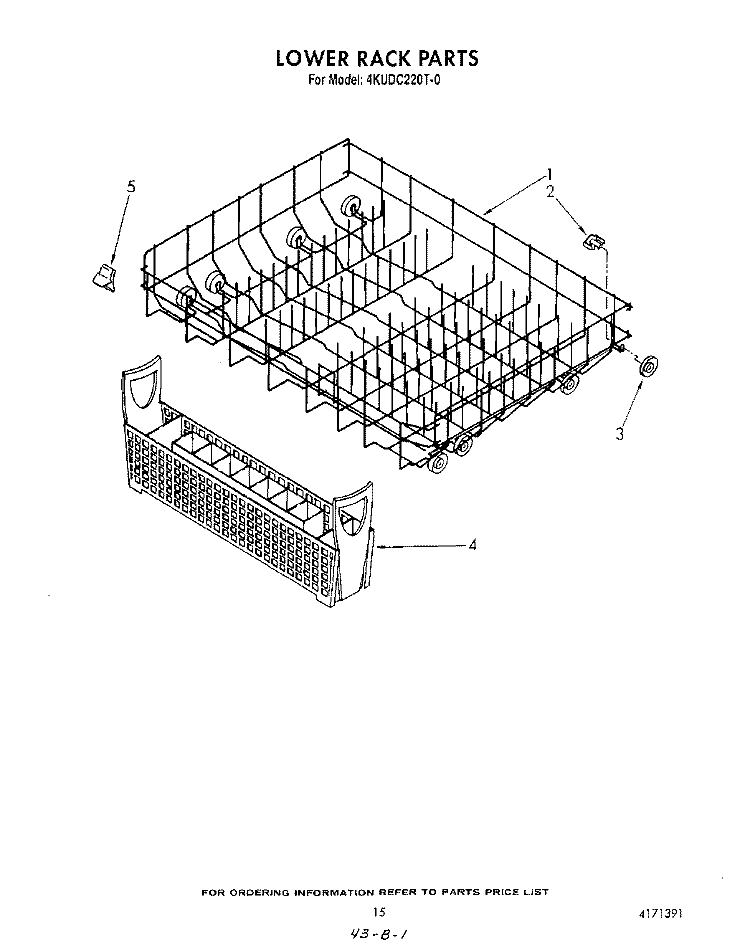 LOWER RACK Diagram and Parts List for 4KUDC220T0  KitchenAid Dishwasher