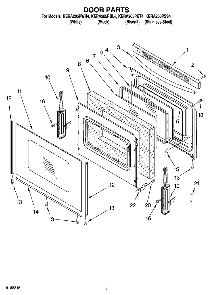 DOOR PARTS Diagram and Parts List for KERA205PBL4  KitchenAid Range