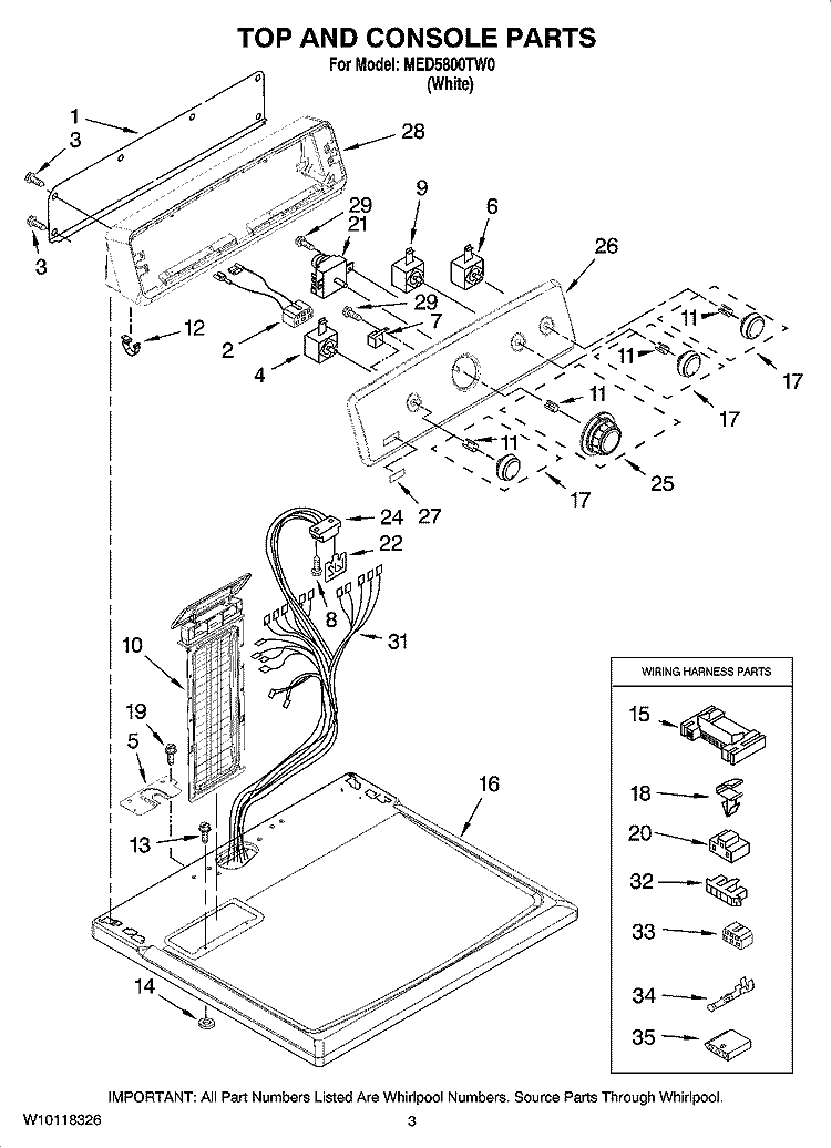 TOP AND CONSOLE PARTS Diagram and Parts List for MED5800TW0  Maytag Dryer