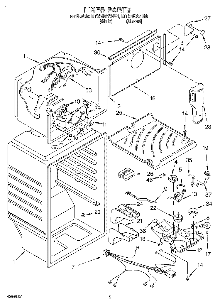 LINER Diagram and Parts List for ET19RMXGN02  Whirlpool Refrigerator