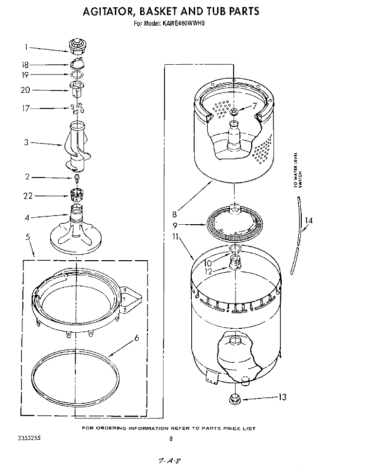 AGITATOR, BASKET AND TUB Diagram and Parts List for KAWE460WAL0  KitchenAid Washer