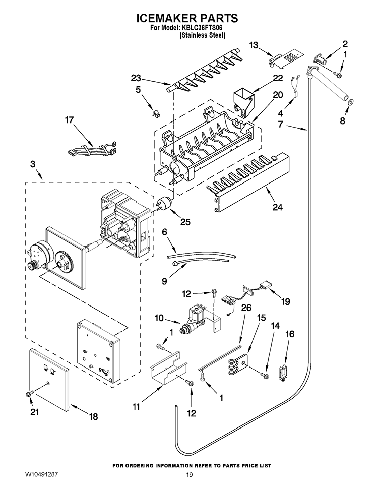 ICEMAKER PARTS Diagram and Parts List for KBLC36FTS06  KitchenAid Refrigerator