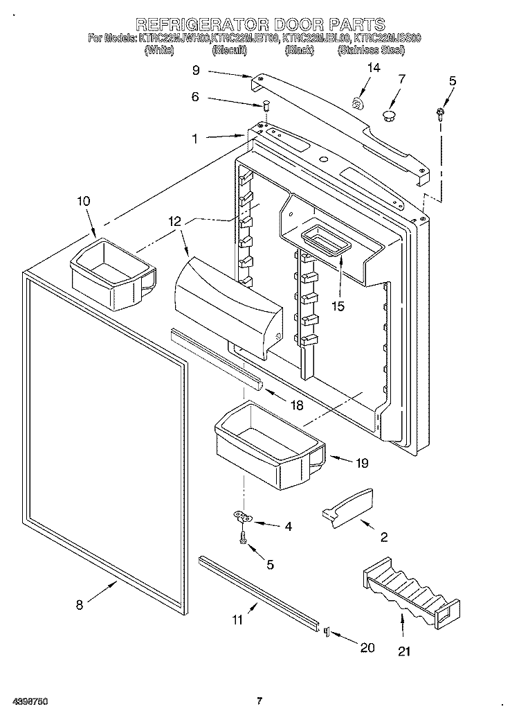 REFRIGERATOR DOOR Diagram and Parts List for KTRC22MJWH00  KitchenAid Refrigerator