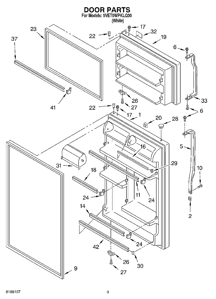 DOOR Diagram and Parts List for 5VET0WPKLQ00  Whirlpool Refrigerator
