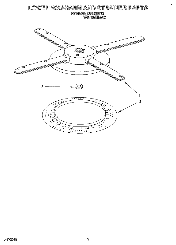LOWER WASHARM AND STRAINER Diagram and Parts List for KUDH230Y2  KitchenAid Dishwasher