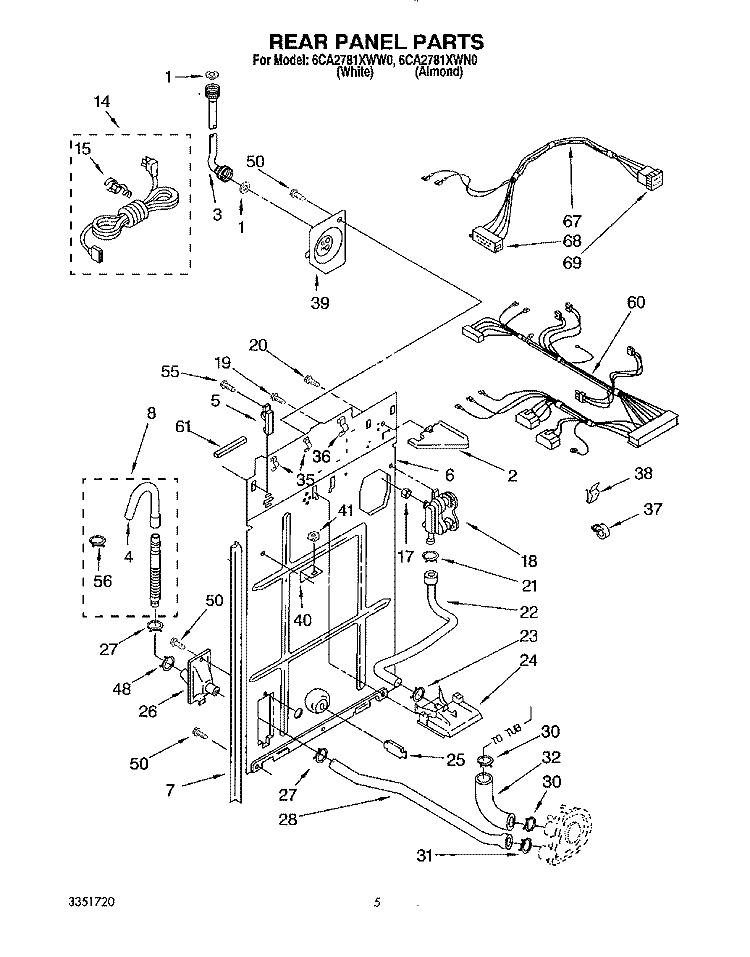 REAR PANEL Diagram and Parts List for 6CA2781XWW0  Whirlpool Washer